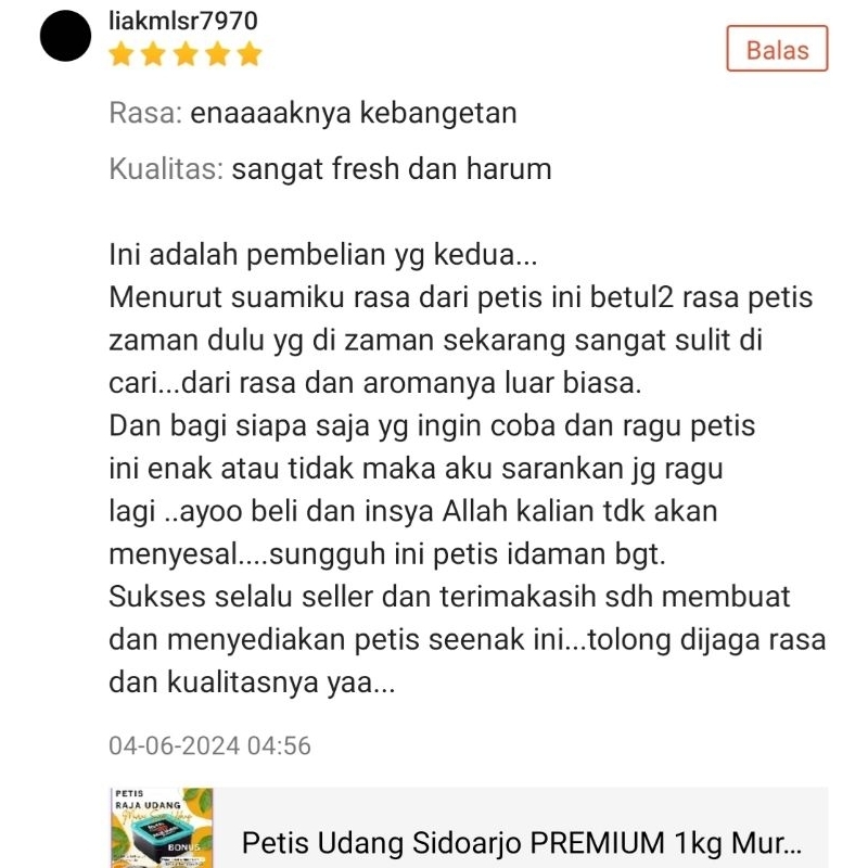 Mamam_Genz Petis Raja Udang Sidoarjo 1Kg Murni Sari Udang Tanpa Campuran Tepung