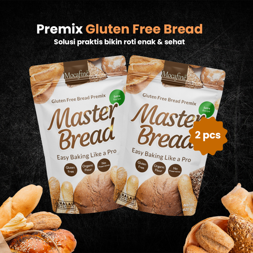 

Premix Gluten Free Master Bread - 2 Pcs - 420 Gr - Bagus untuk Roti Tawar Pizza Donat Burger