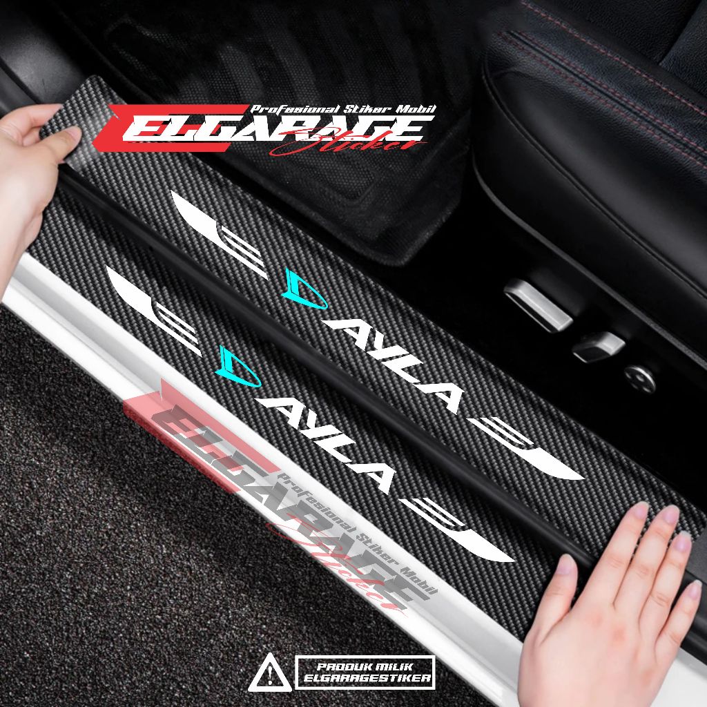 Stiker carbon mobil ayla sticker carbon pelindung pijakan kaki mobil daihatsu ayla terbaru