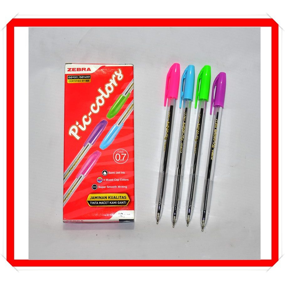 

BALLPOINT ZEBRA PIC-COLORS BLACK INK 1 LUSIN (12 PCS)