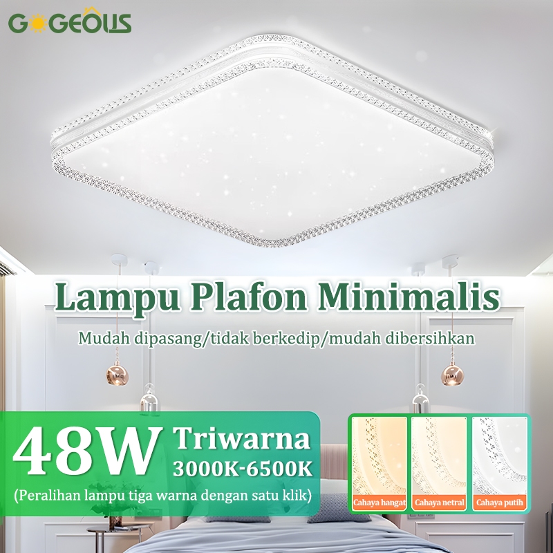【COD】Lampu Plafon Minimalis Modern Lorong Dekorasi Hias LED Persegi Pvc 48 Watt 3 Warna Kamar Tidur 