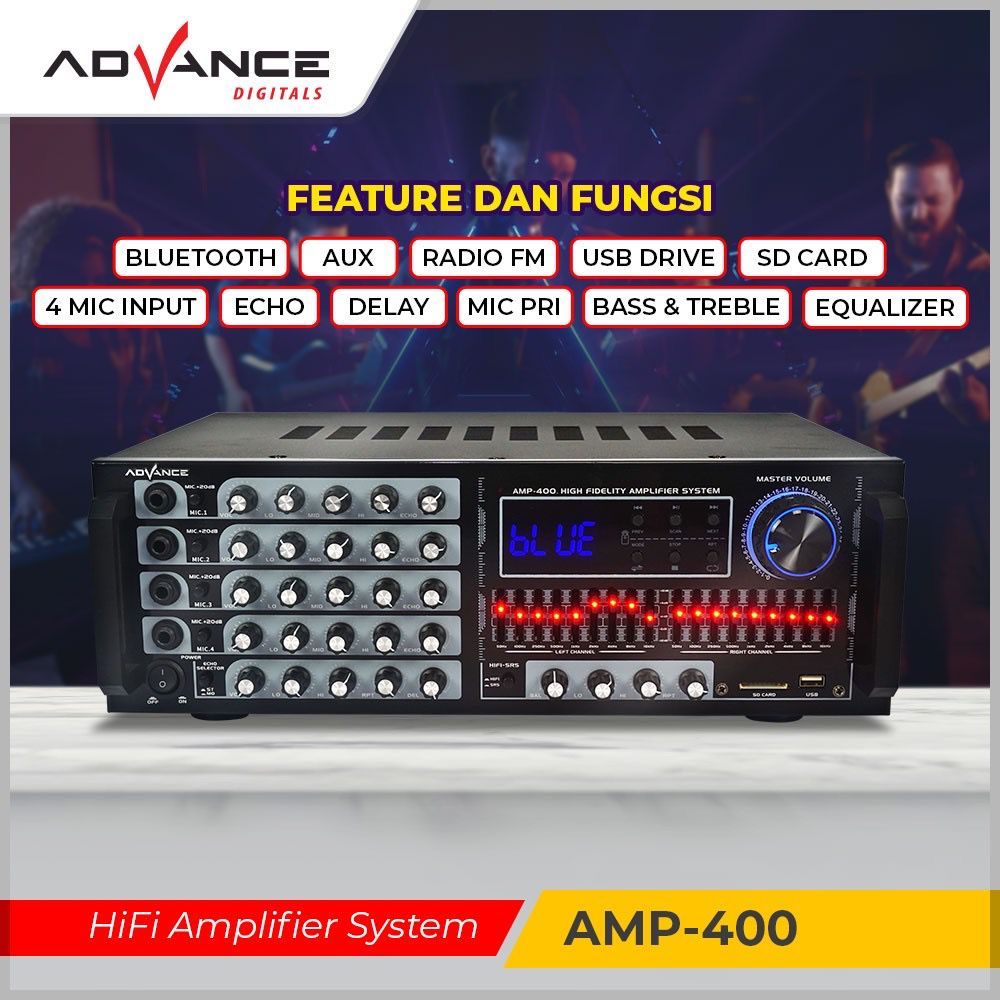 ADVANCE AMP-400 High Fidelity Amplifier Sound System Ampli Karaoke Equalizer Bluetooth Stereo - Gara