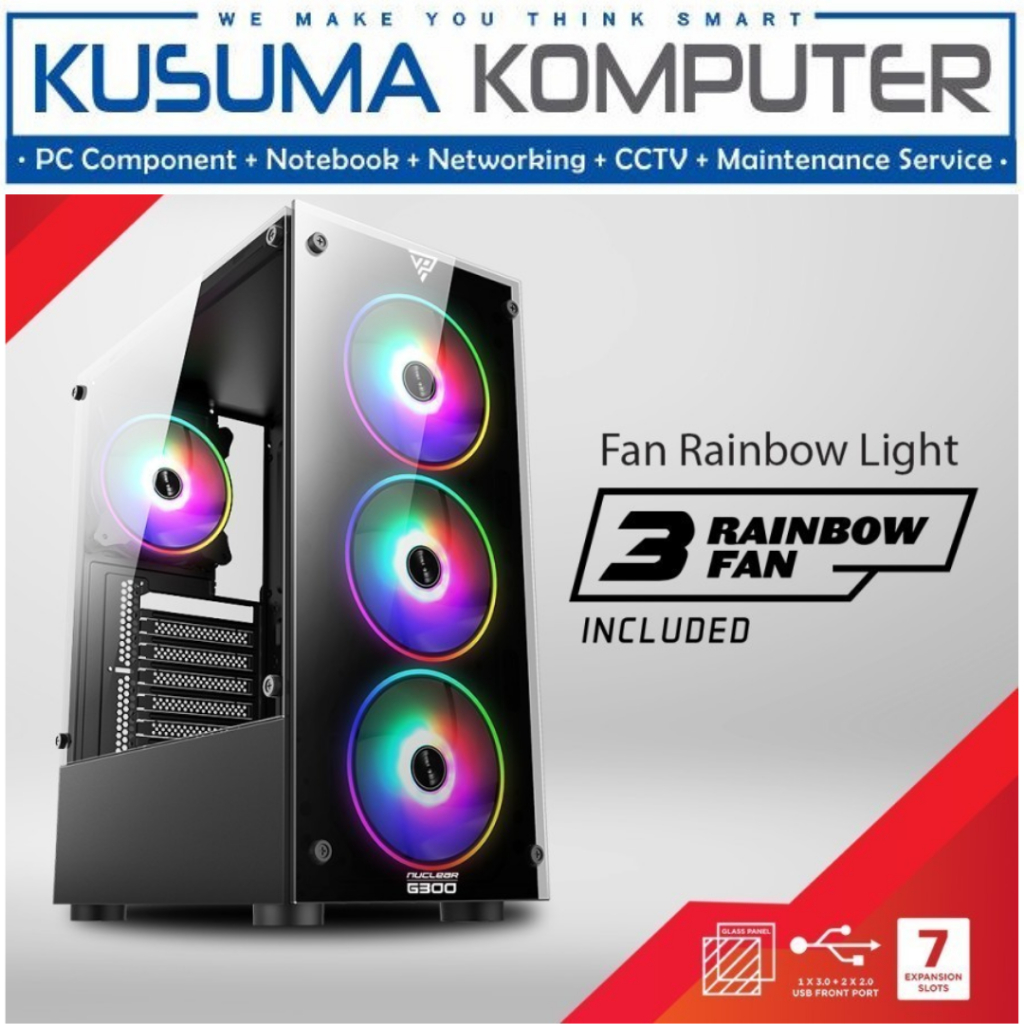 Casing VARRO PRIME Nuclear G300 + 3 Fan RGB Micro ATX Gaming Case PC