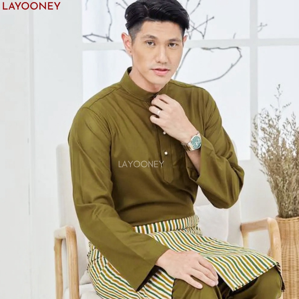 ART F97Y Setelan Baju Melayu Pria Teluk Belanga Bahan Katun Toyobo Satu Set Cekak Musang Pakaian Kok