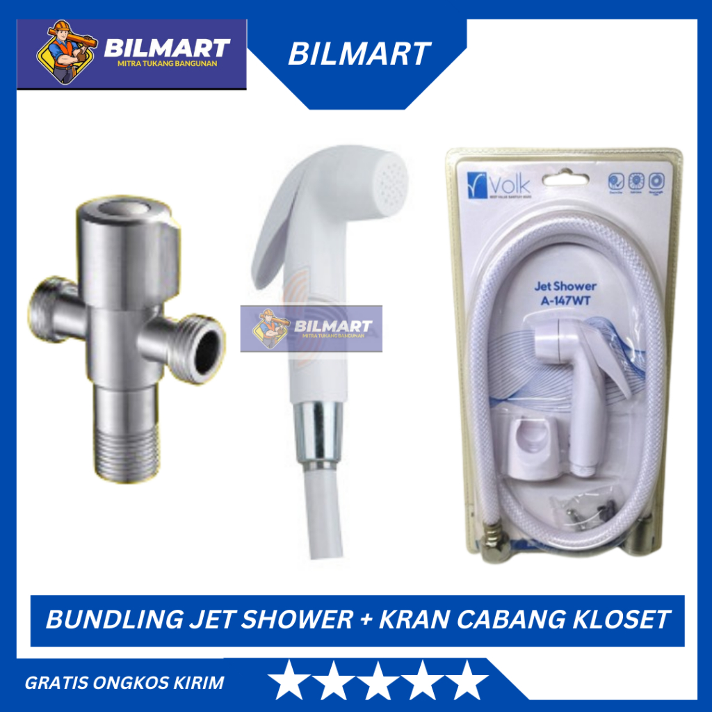 BUNDLING JET SHOWER A-147 PUTIH VOLK DAN STOP KRAN CABANG KLOSET DUDUK