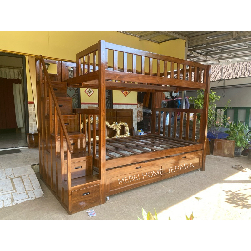 dipan tingkat kayu jati uk bed 90x200,dipan tingkat kayu jati