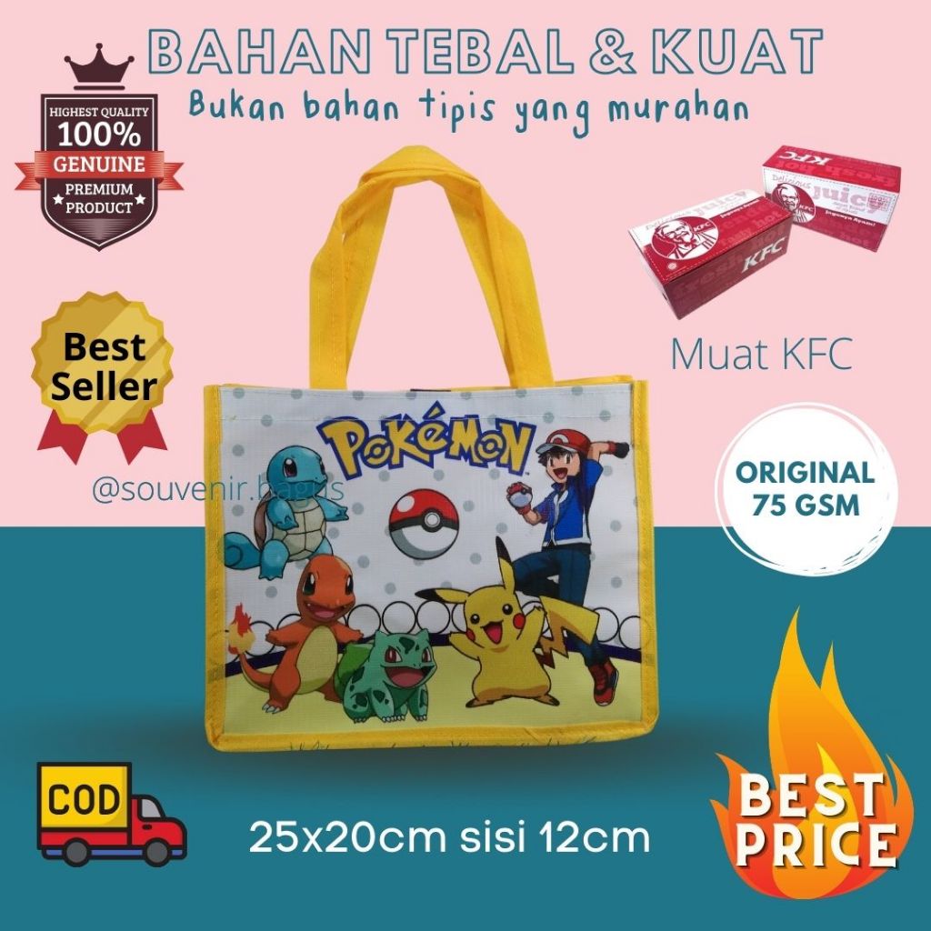 Tas souvenir ultah pokemon pikachu pikacu kuning goodie bag hampers poke mon