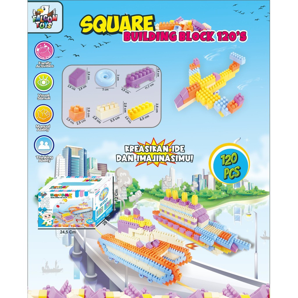 WU - Mainan Edukasi Anak  Building Block Susun  isi 120 Pcs DIY Brick Block Bricks Jumbo Square Buil