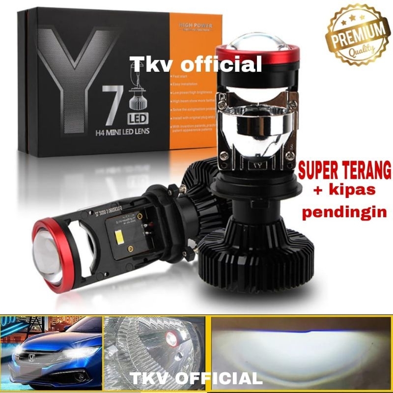 LAMPU UTAMA MOBIL H4 LED Y7D PROJECTOR ORI KIPAS PREMIUM/ LAMPU UTAMA MOTOR Y7D PREMIUM SOKET H4 / L