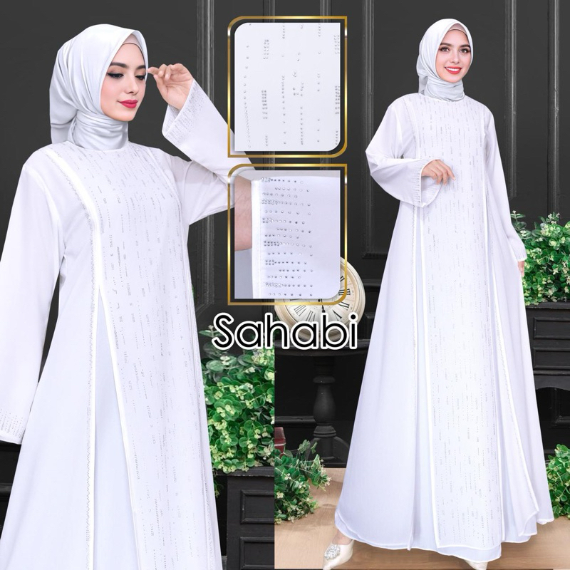 Gamis pesta Putih Mewah Kekinian Mix Swarovski Abaya Maxi Ceruty Babydoll Dress Syari Gamis Gamis Um