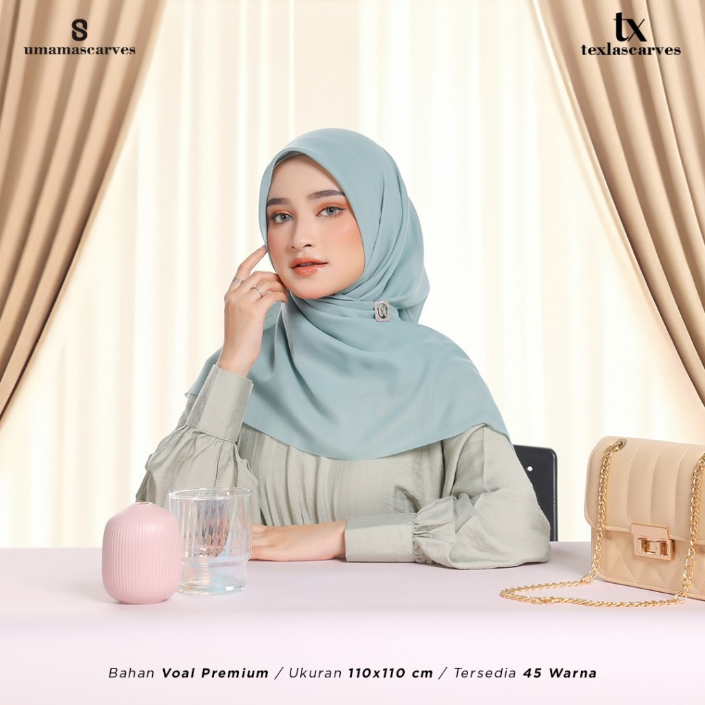 BOX TEXLA SCARVES POLOS BY UMAMA SCARF FREE BROOCH Jilbab Umama Paris Cotton Premium LC 110x110 cm