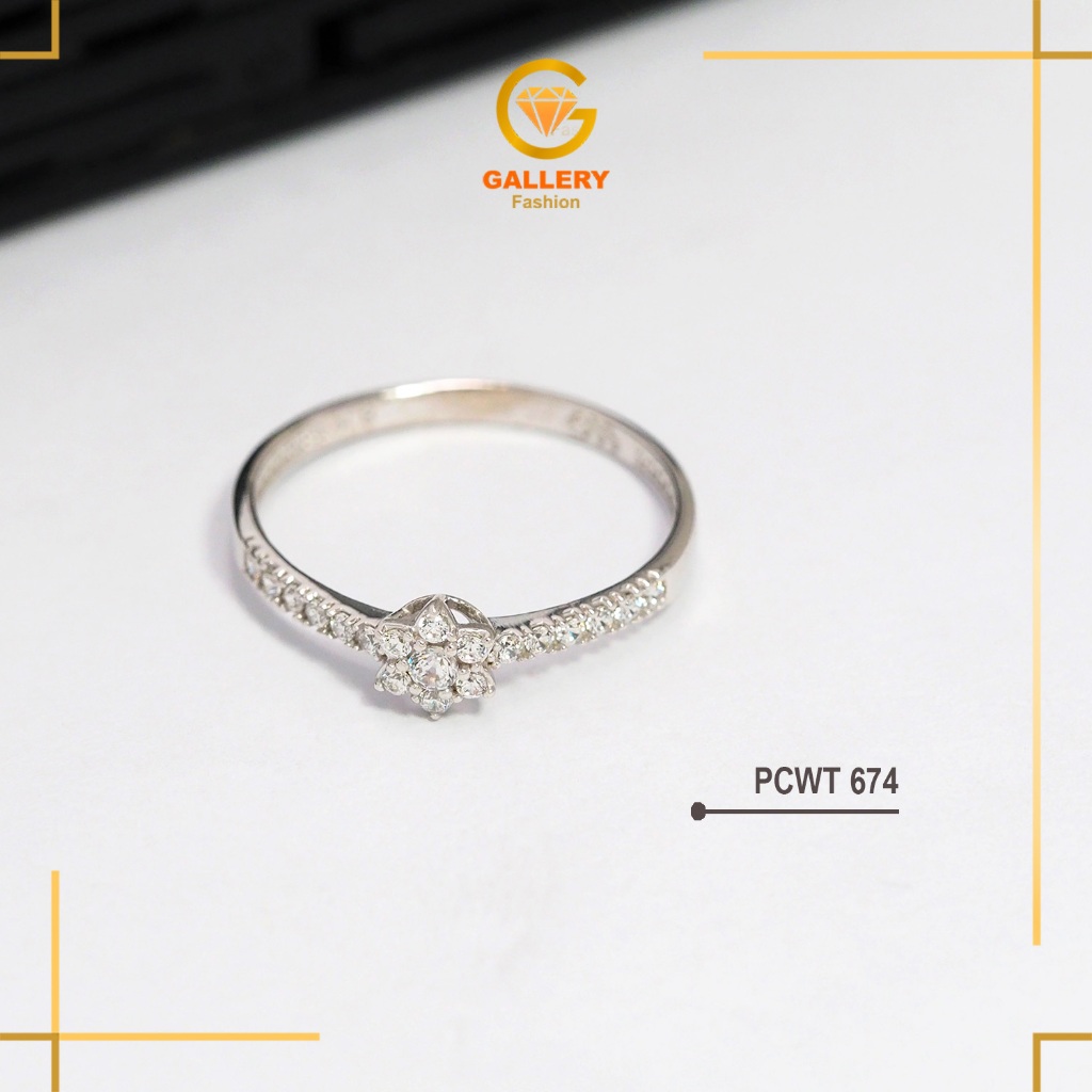 Cincin Emas Putih 8K (375) Emas Tua 16K (700) Ukuran 13 14 Soliter Bunga Kecil CT 674
