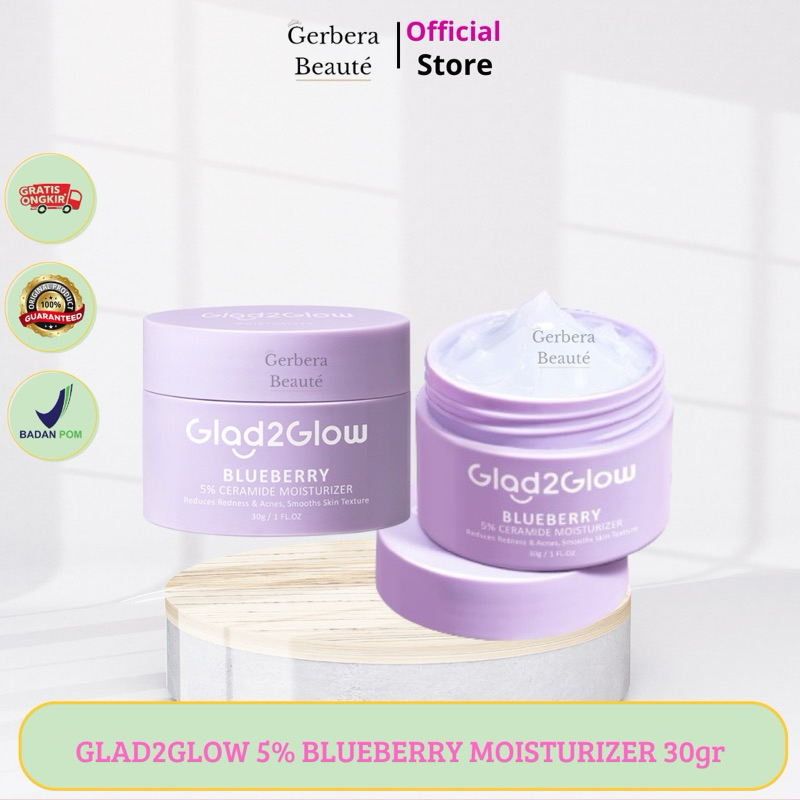 ✨GB✨ [Ready Stock] Glad2Glow 5% Blueberry Moisturizer Cream 5x Ceramide Skin Barrier Repair 30g