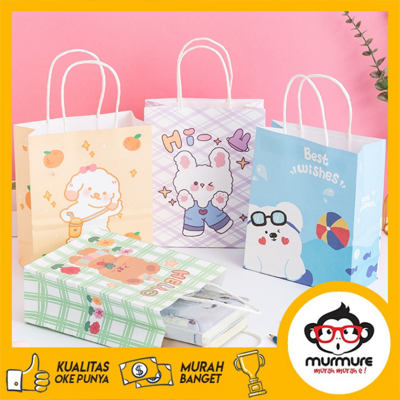 

MURMURE I PAPERBAG KARAKTER KARTUN BERUANG LUCU GOODIE BAG MOTIF RABBIT & BEAR TAS JINJING SERBAGUNA