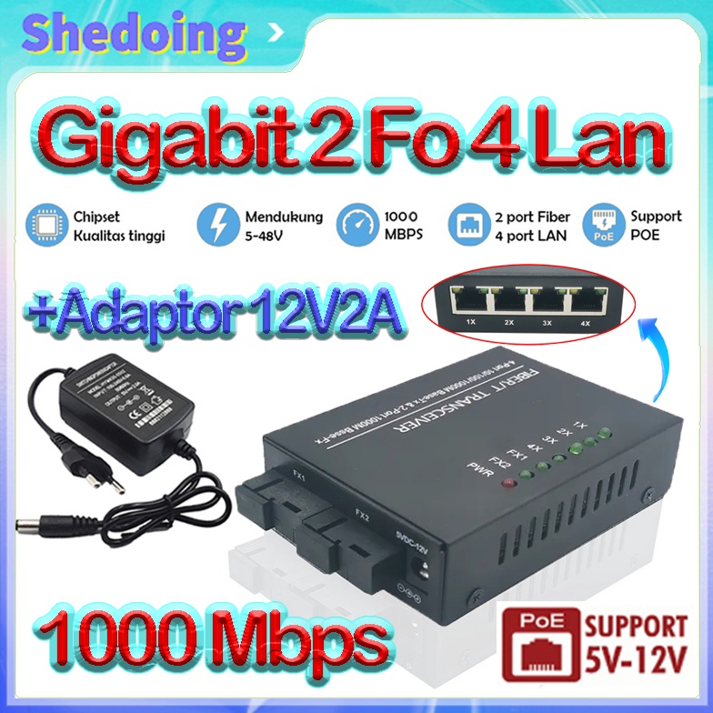 KODE E59H POEGigabit Media Converter Gigabit 2 FO 4 LAN 2G4E Htb Gigabit Htb 2 FO 4 LAN Fiber Optica