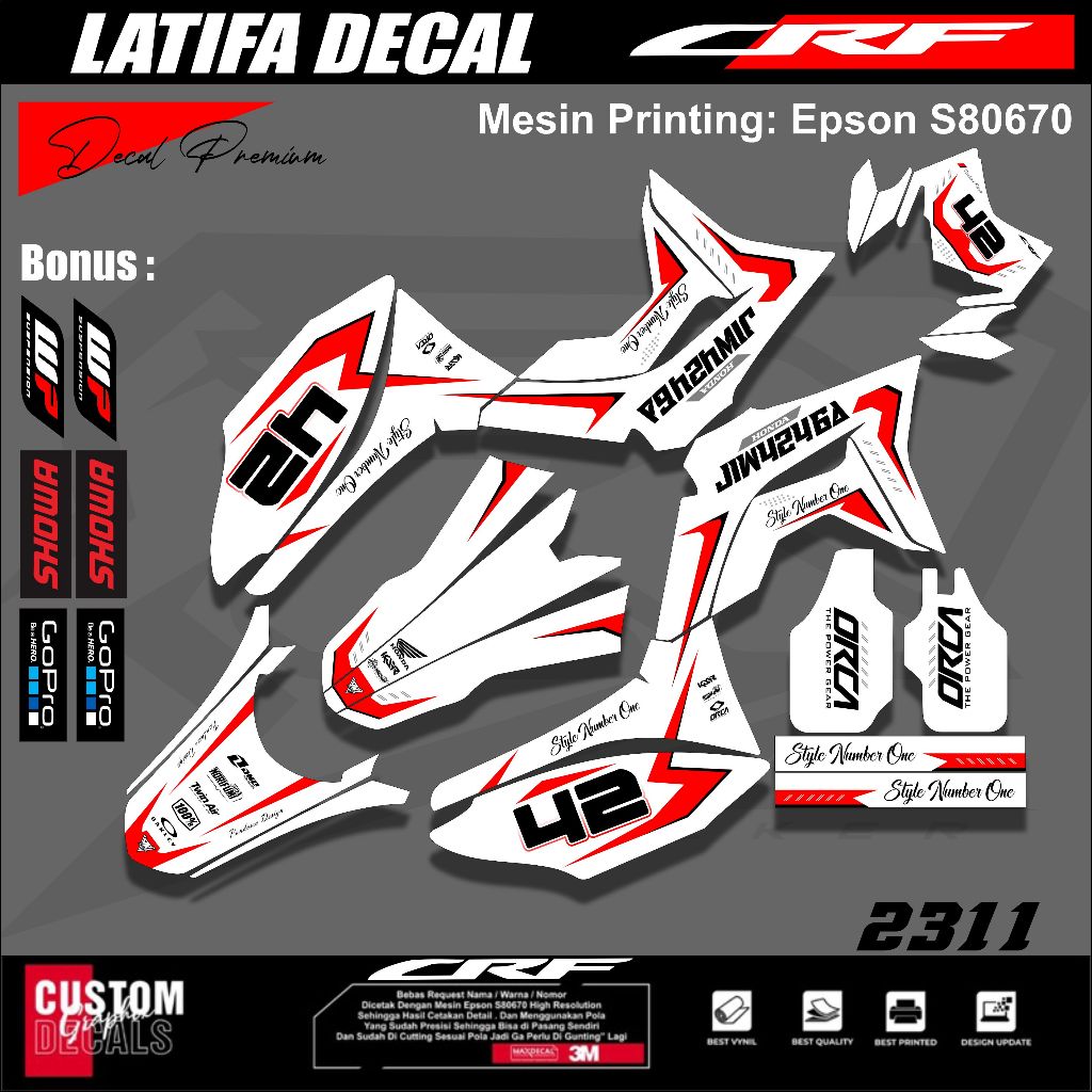 DECAL STICKER CRF 150 L FULL BODY SUPERGLOSSY - STICKER CRF PUTIH MERAH PREMIUM DOFF GLOSSY