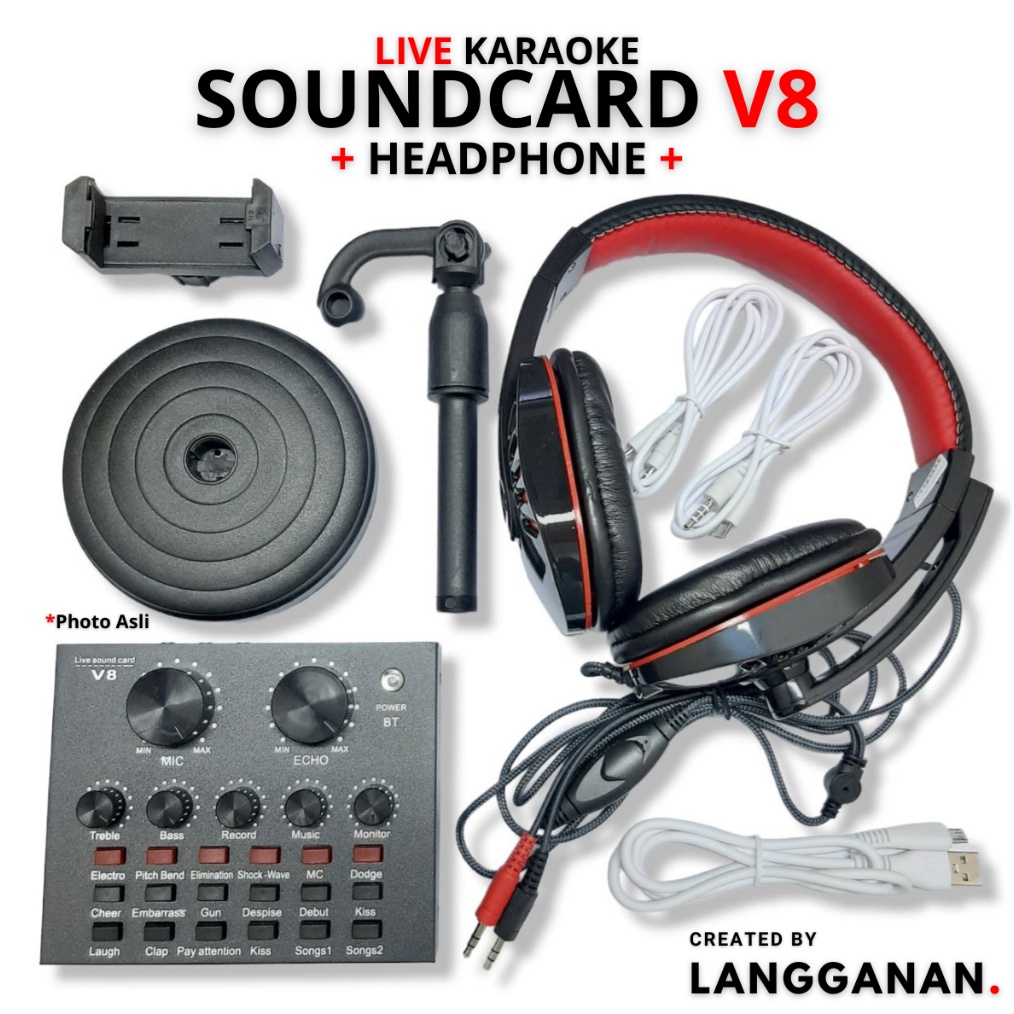 Sound card V8 Bluetooth Audio External Mixer Soundcard Alat Live Streaming Karaoke Tiktok Youtube Ha