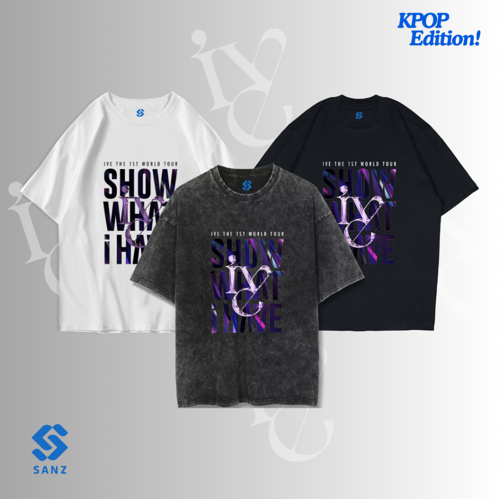 SANZ kaos kpop IVE oversize & slimfit stonewash washed tshirt black white longsleeve IVE CONCERT-2