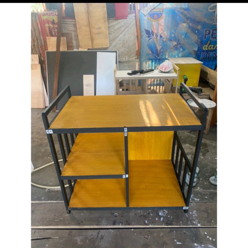 Meja kompor 2 tungku dari kayu | Meja dapur sernaguna