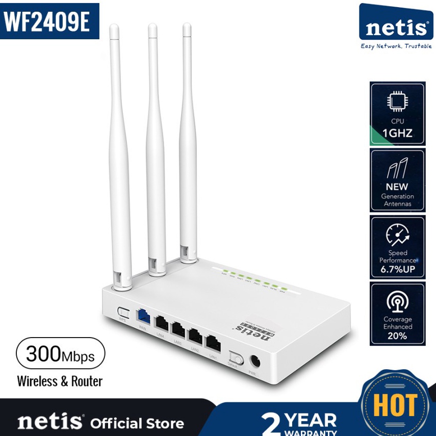 KODE P35I Netis Wireless Router 3 Antena 5dbi MIMO WF249E 3Mbps Multi SSID 1WAN 4Lan Port Garansi Re