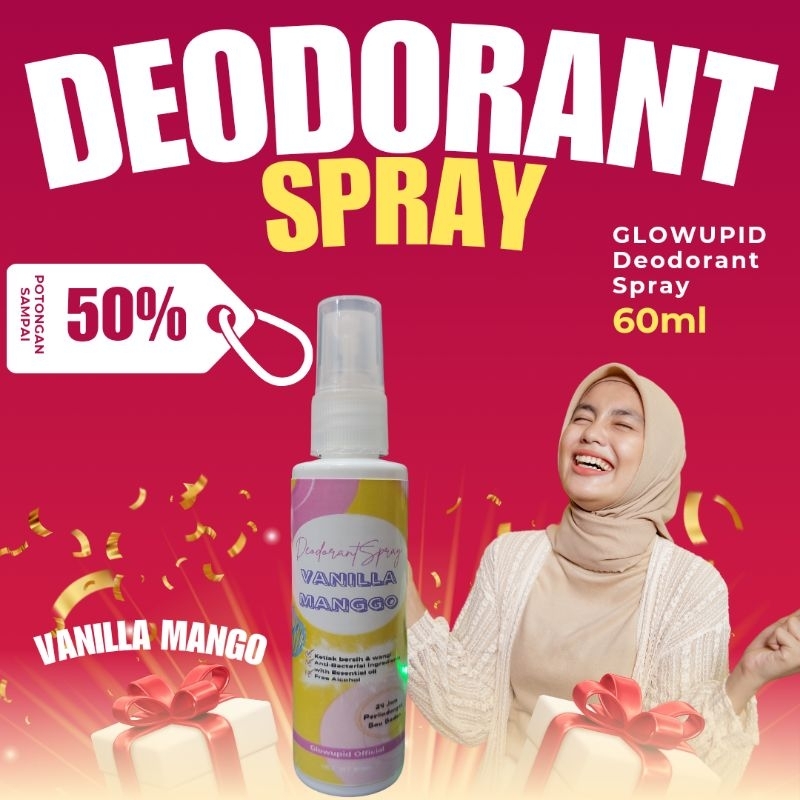 DEODORANT SPRAY GLOWUPID 60ml bonus masker 10gr untuk badan dan ketiak wangi 24 jam viral ampuh