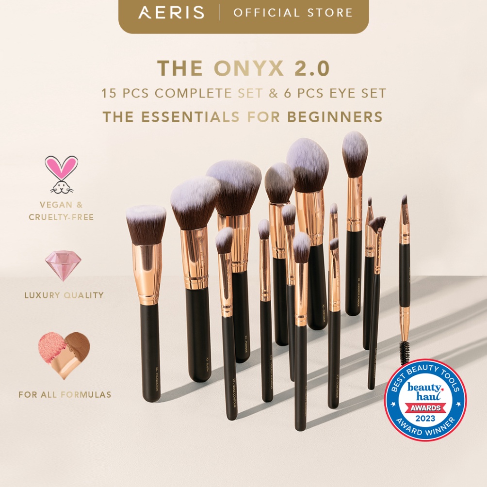 Aeris Beaut The Onyx 2 Brush Set  15 pcs Complete Set  Alat Make Up Kuas Rias Lembut Premium 1 Set L