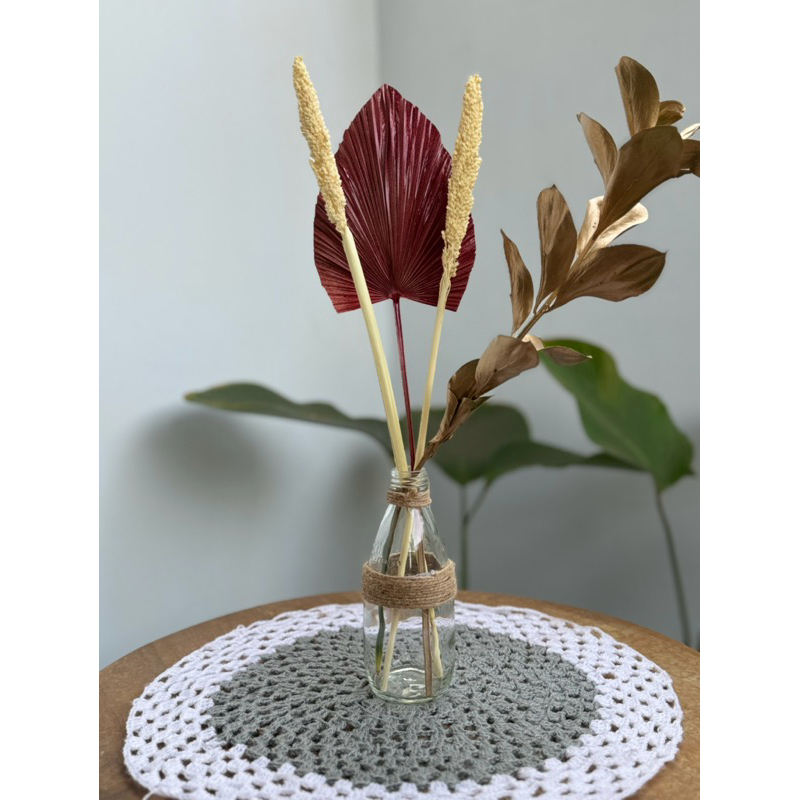 Paket Bunga Kering + Vas Kaca Kecil | Dekorasi Estetik, Murah & Elegan Hiasan