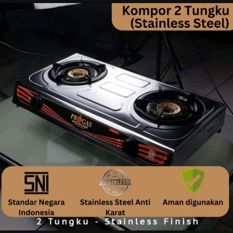 Kompor gas 2 tungku stainless steal progas Api besar api biru // kompor 2 tungku // murah // kompor 