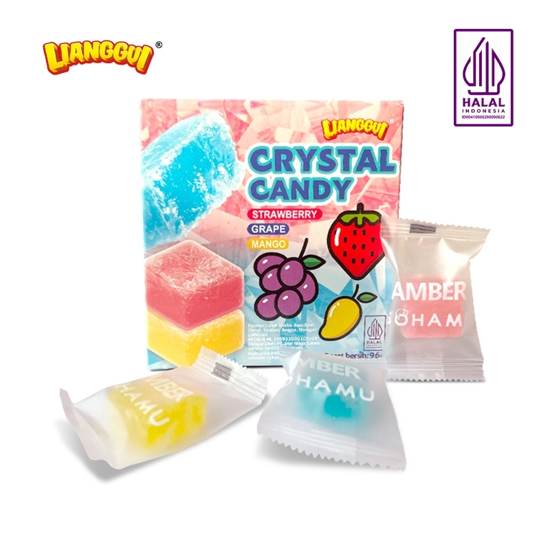 

Lianggui Crystal Candy Viral Permen Aneka Rasa Buah Stroberi Anggur Mangga Kemasan 96gr Isi 12pcs