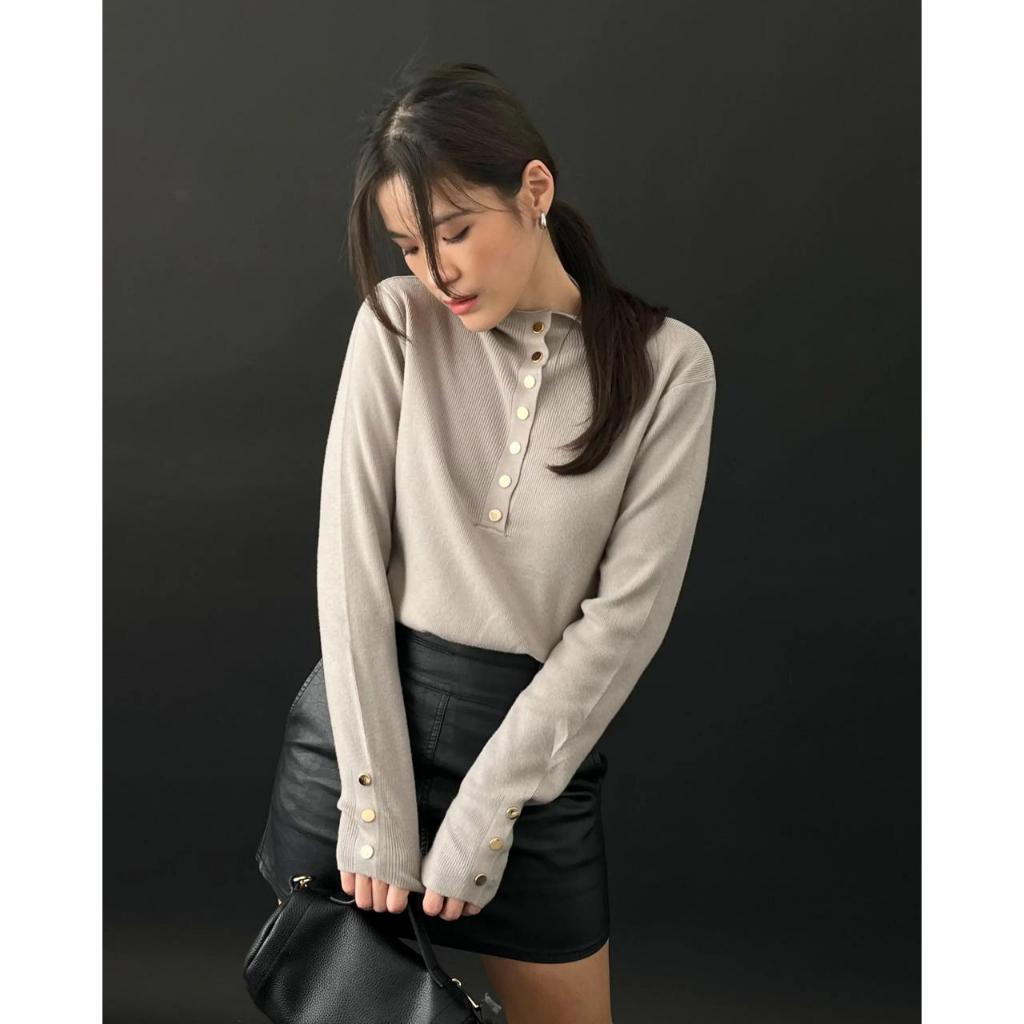 SOLAZ - NITA TOP | Atasan Wanita - Knit Lengan Panjang fit / oversized kancing depan Basic Korean To