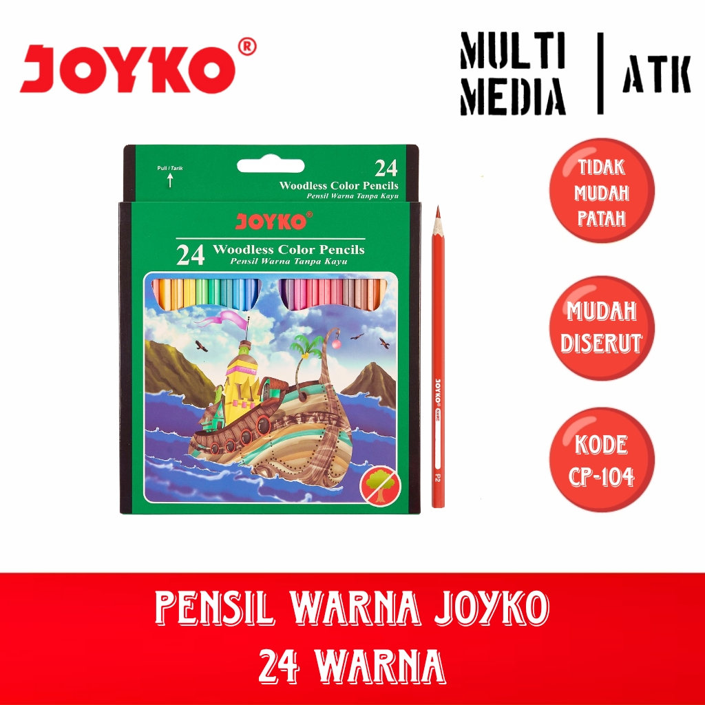 

JOYKO PENSIL WARNA CP-104 24 WARNA WOODLESS