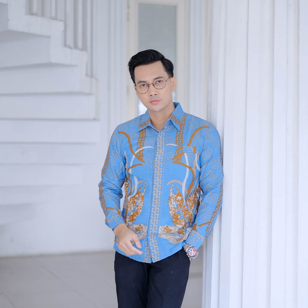 BATIK PRIA MODERN SLIMFIT REGULER  ATASAN KEMEJA HEM PRIA BAJU BATIK LENGAN PANJANG LAPIS FURING BAH