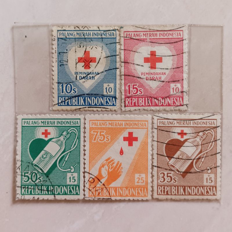 

(AB) Perangko Indonesia 1956 Palang Merah Indonesia Set 5 pcs Used