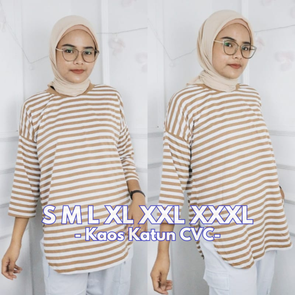 Blouse Kaos Oversize Oval Salur Blouse BO S M L XL XXL 3XL Bahan Kaos Katun CVC Baju Atasan Wanita T