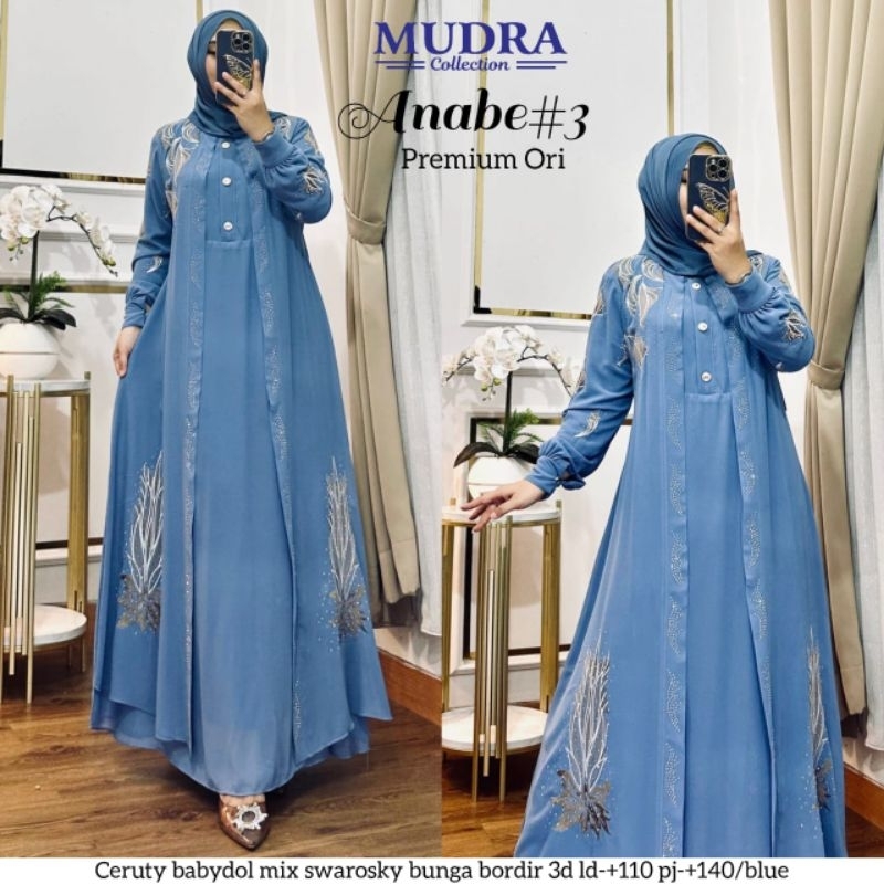 Anabe Maxy Dress Kondangan Bahan Ceruty Kombinasi Cantik Gamis Jumbo Ori Mudra Hijab