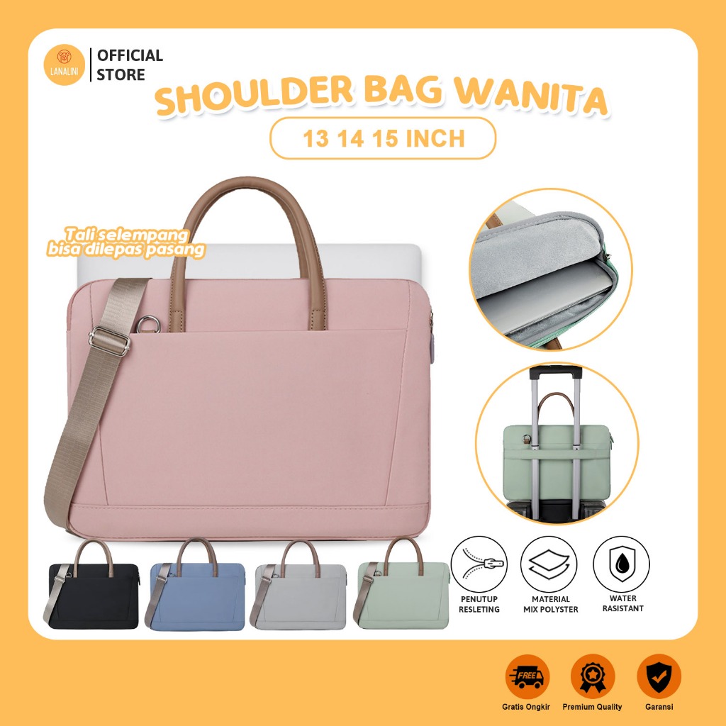 Tas Kerja Kuliah Strap Jinjing Selempang Hand Bag Warna Pink Biru Blue Briefcase Polyster Bag Pria W