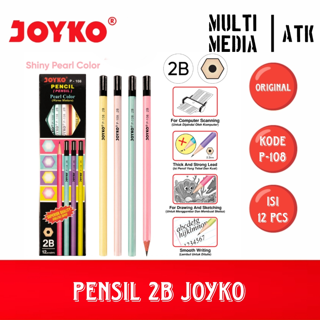 

PENCIL / PENSIL 2B JOYKO P-108 (12 PCS) SHINY PEARL COLOR