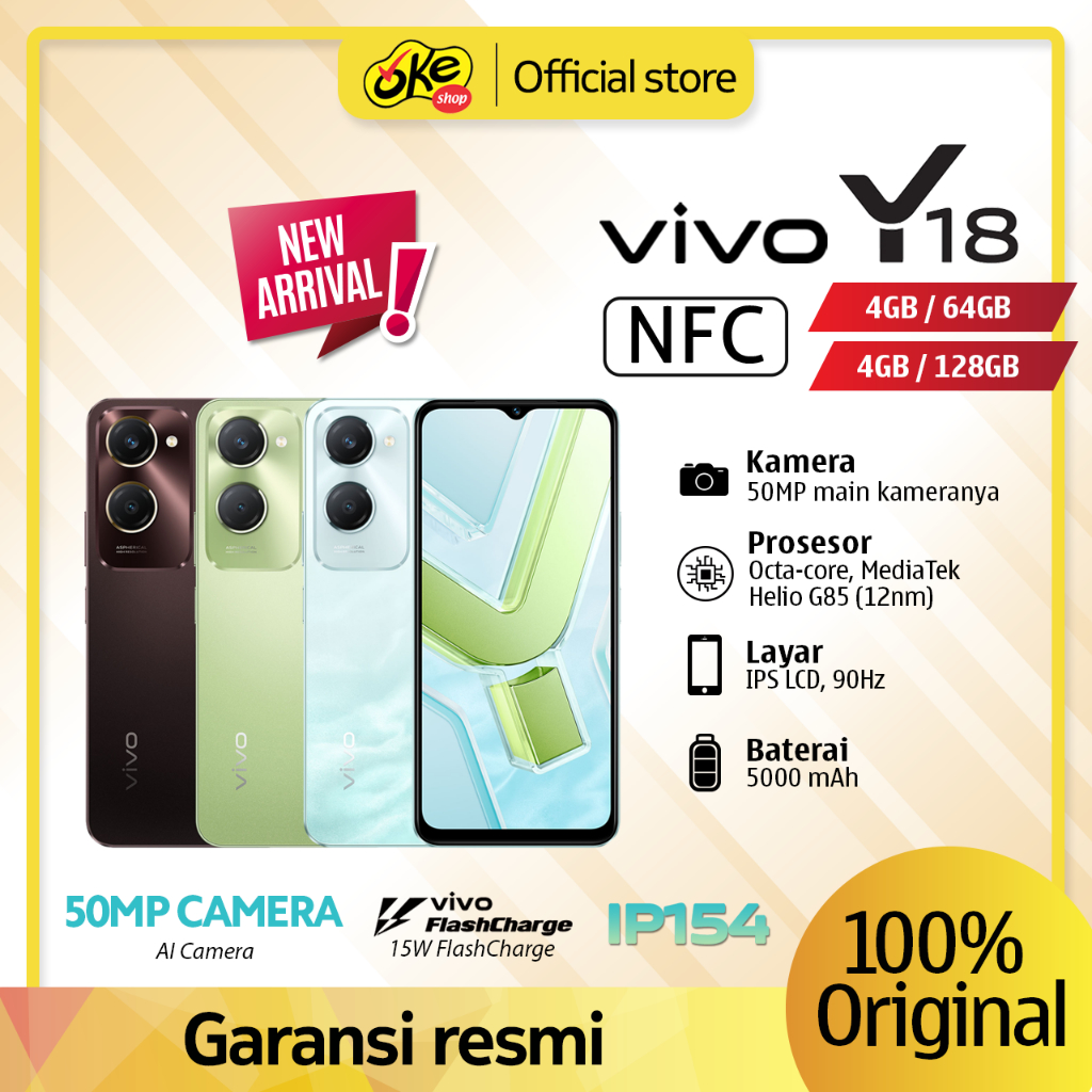 Vivo Y18 4/64GB 4/128GB 6/128GB NFC Garansi Resmi