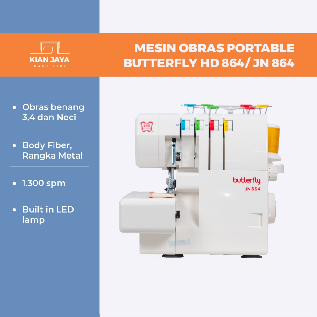 Mesin Obras Portable Butterfly HD 864 / JN 864 | Mesin Obras dan Neci Portable