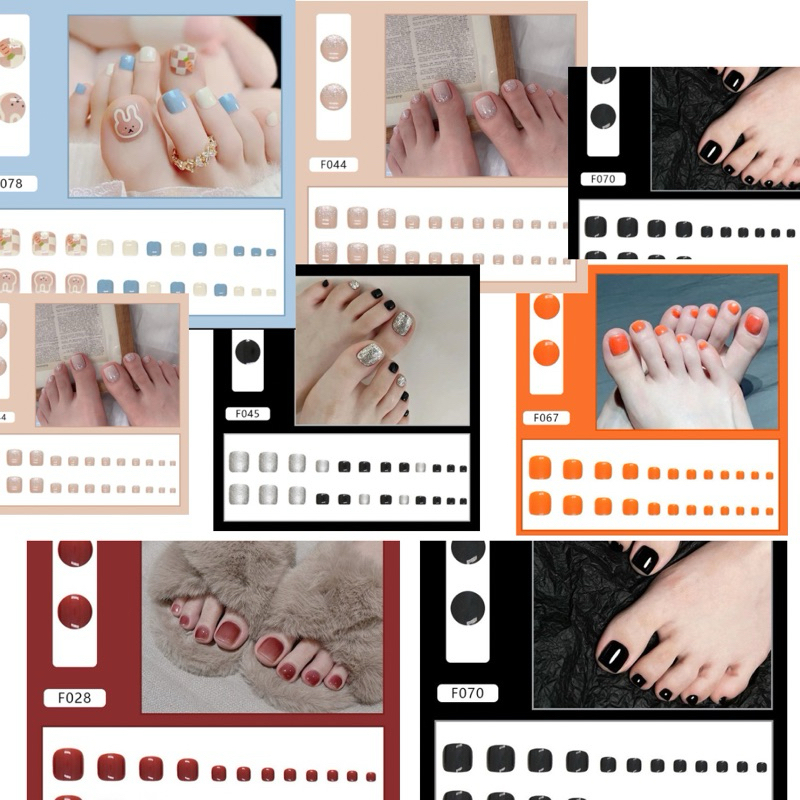 [✅bisa COD][✅Gratis LEM dan KIKIR ] (DK0227) 24pcs/ set Kuku KAKI Palsu Pendek Panjang Imitasi Nail 