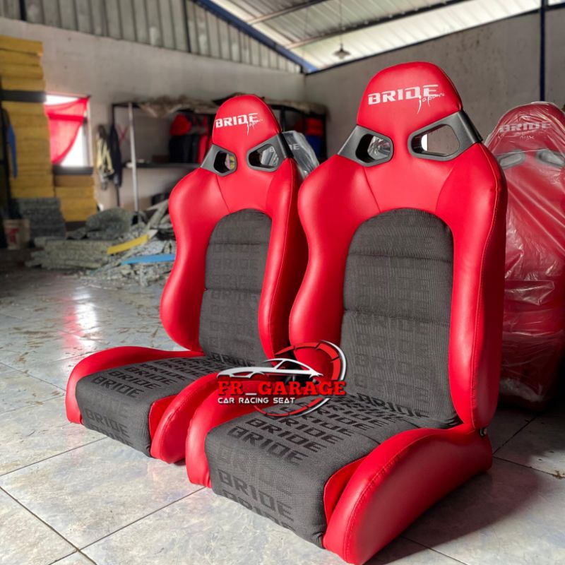 JOK MOBIL RACING BRIDE CUGA KULIT MERAH GRADASI HITAM UNIVERSAL