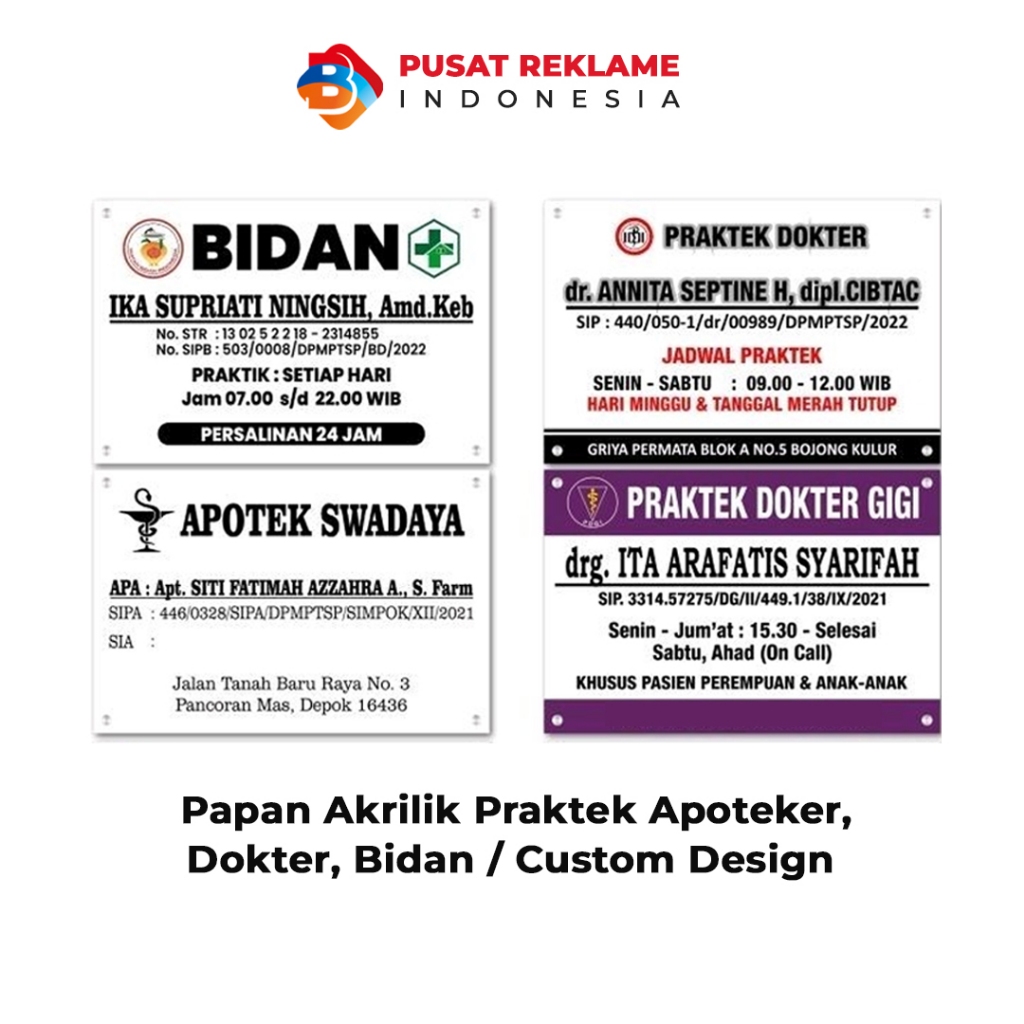 

Akrilik Papan Praktek Apoteker, Dokter, Bidan Bisa Custom Design