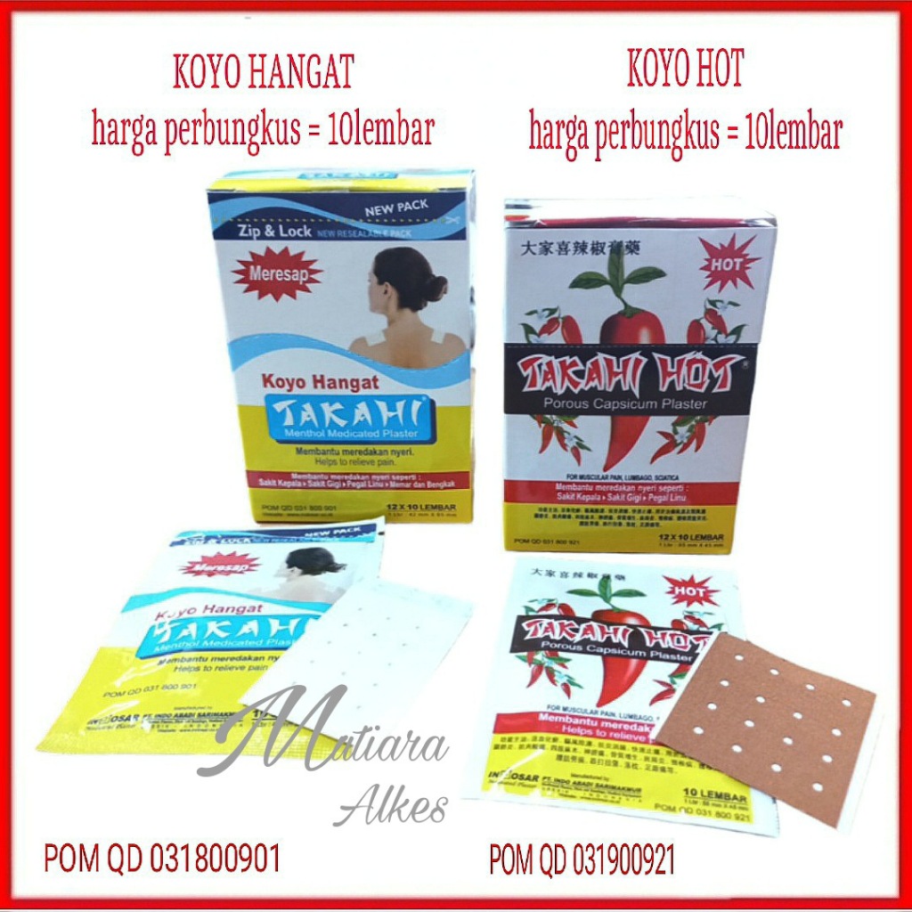 (MUTIARA ALKES) KOYO Takahi / Koyo hangat / Koyo Hot / Koyo Cabe isi 10lembar