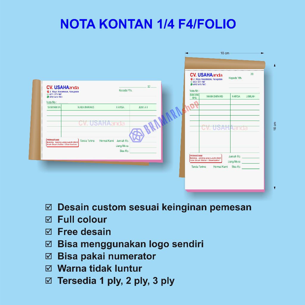 

(MURAH) BUKU NOTA KONTAN 1/4 F4/FOLIO 1 PLY, 2 PLY, 3 PLY, CUSTOM FULL COLOUR