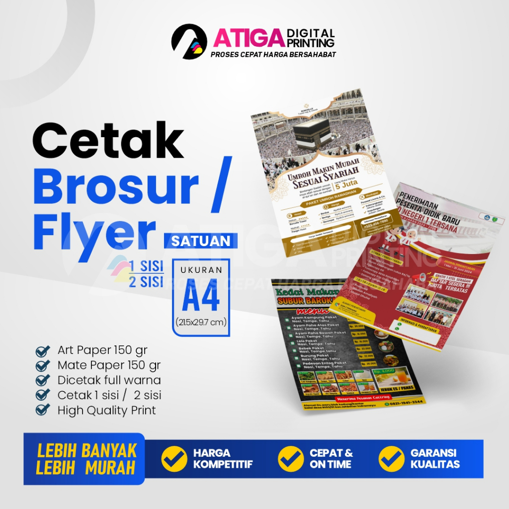 Cetak Brosur Pamflet Leaflet Ukuran A4 Satuan | Cetak Brosur A4 Full Warna Perlembar