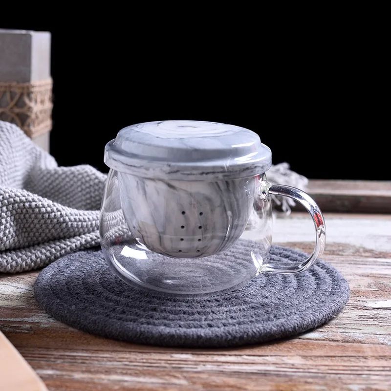 TOCACH Cangkir teh saringan kaca keramik tahan panas 400 ml gelas  Infuser  gelas saringan rempah
