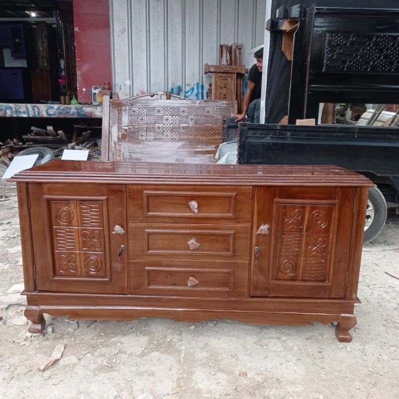 buffet tv pendek lemari tv meja diswar kayu jati