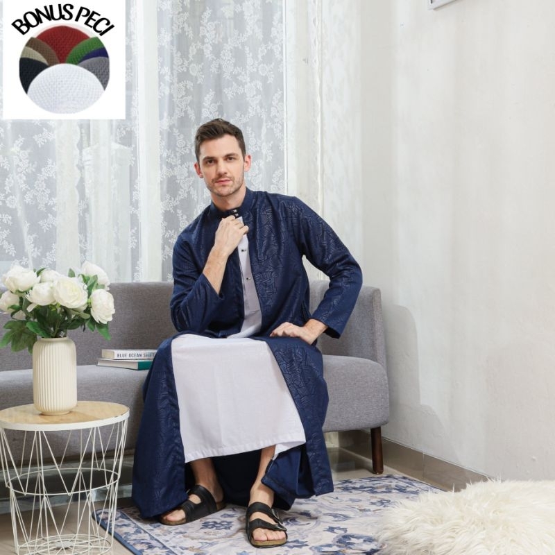 FREE ONGKIR JUBAH PRIA LUARAN GAMIS PREMIUM LENGAN PANJANG MOTIF TERBARU GAMIS AL-AZHAR FASHION