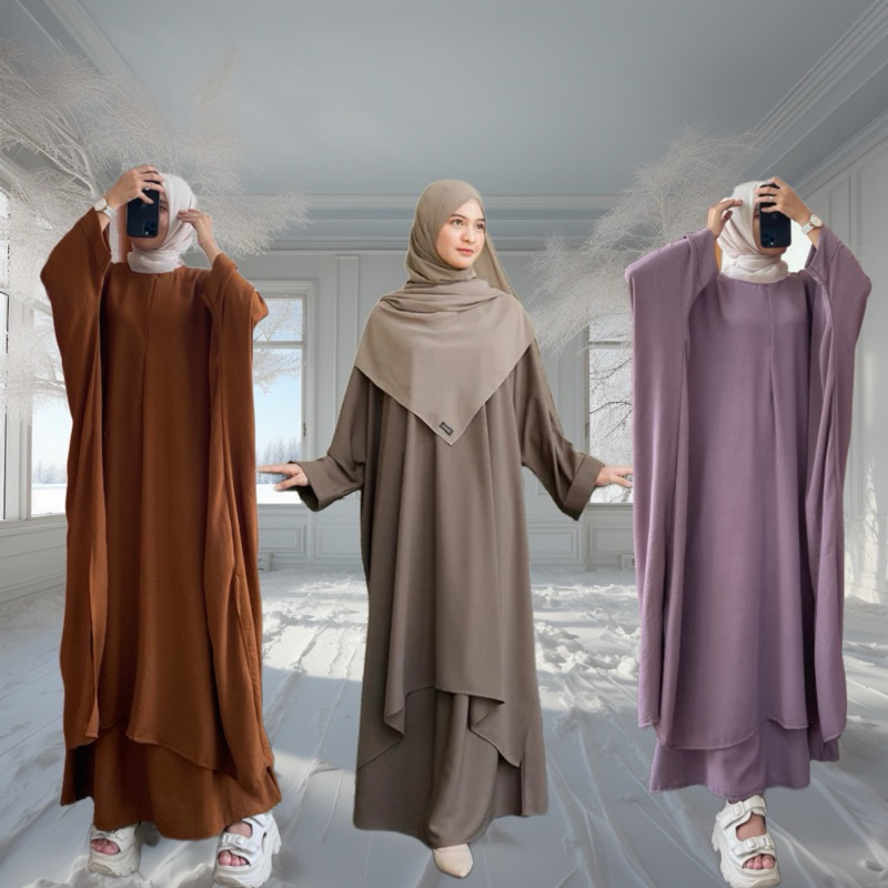 SET ROK TUNIK ABAYA POLOS CRINKEL AIRFLOW PREMIUM/SET ABAYA LESTI