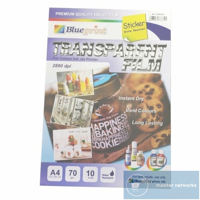 

Blueprint BP-TSWA470 Transparent Film Sticker A4 70 Mikron Label Stiker Transparan 10 Lembar